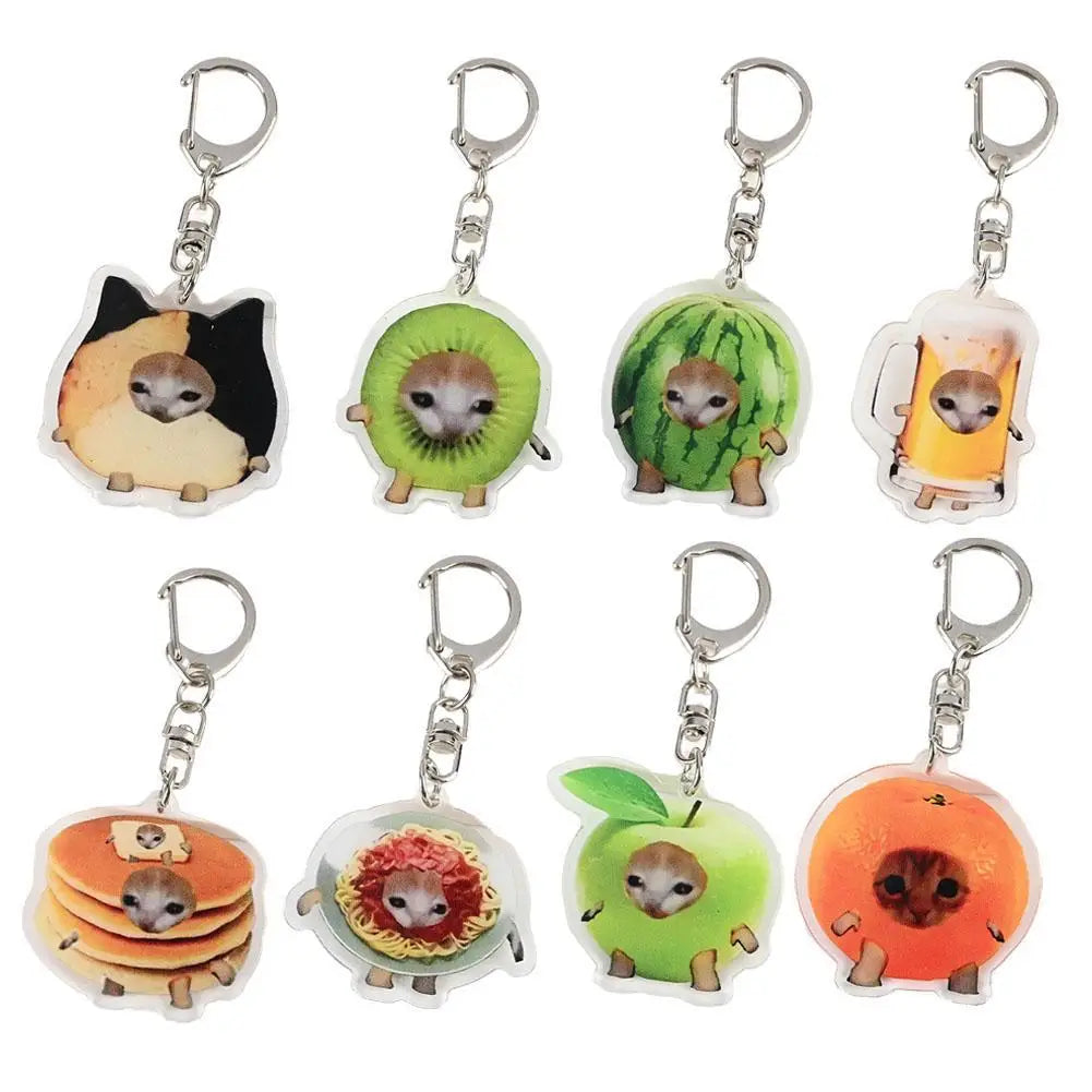 Apple Cat Memes Keychain Banana Cat Popular Schoolbag Mobile Phone Pendant Acrylic Fun Gift For Students Keyring Accessories