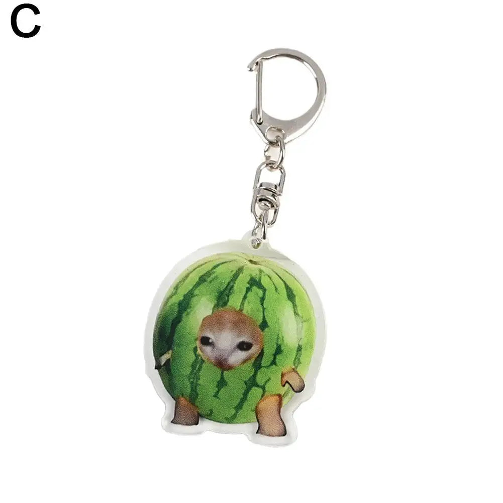 Apple Cat Memes Keychain Banana Cat Popular Schoolbag Mobile Phone Pendant Acrylic Fun Gift For Students Keyring Accessories